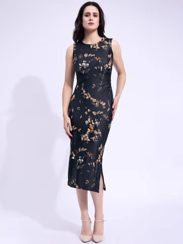 Floral Printed Black Dress